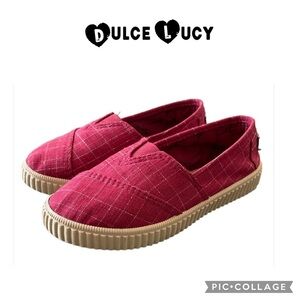 Dulce Lucy girls plaid red canvas slip on espadrilles shoes size 33 or 2